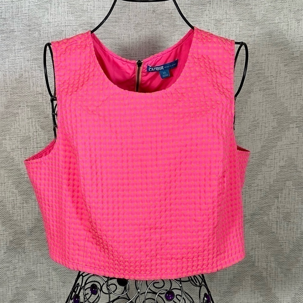 L'Amour Nanette Lepore hot pink crop top with gold hearts size XL
